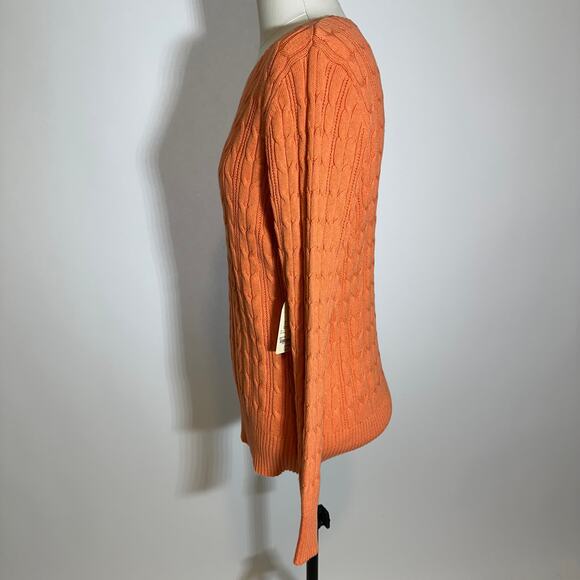 NWT St. John's Bay Orange Cable Knit Crewneck Sweater Preppy Womens Size Large L - Picture 5 of 10